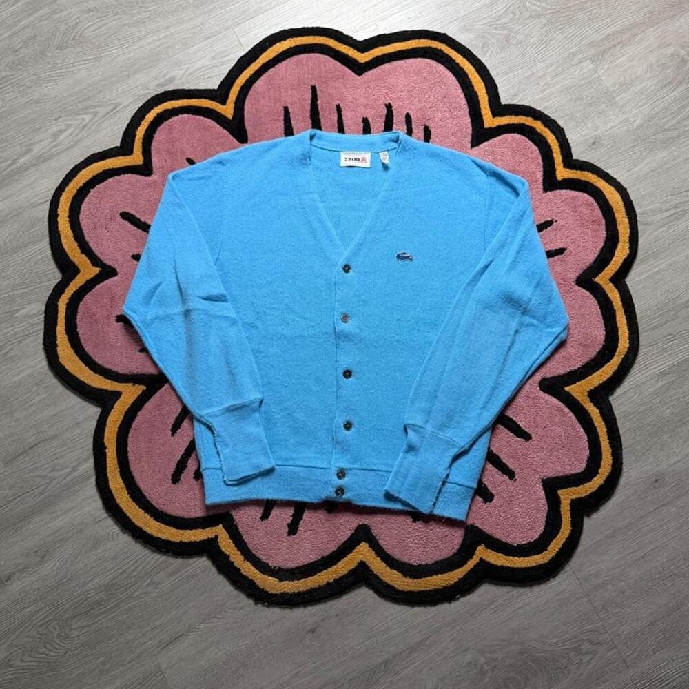 Vintage 80’s Izod Lacoste Button Up Cardigan Sweater Size Medium Baby Blue
